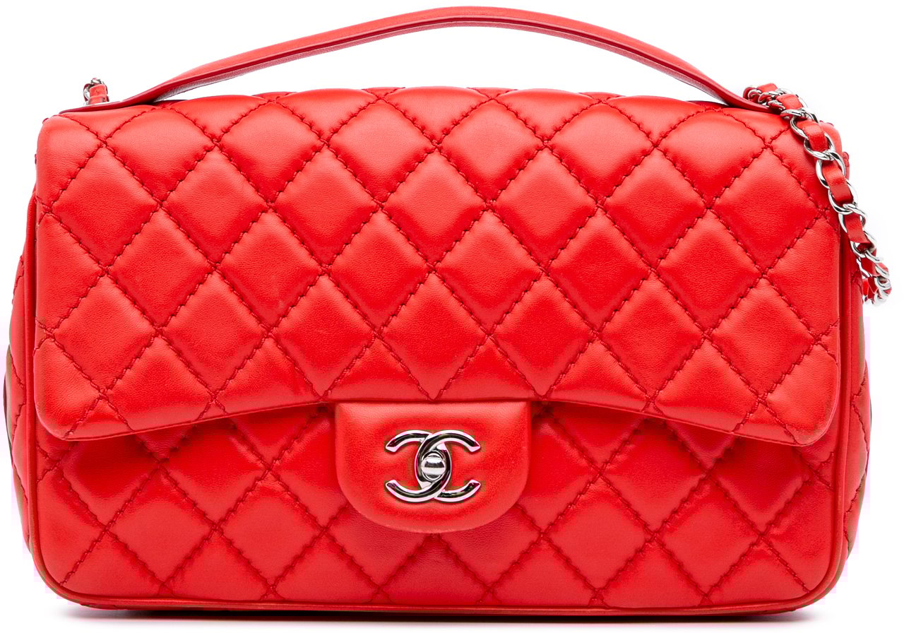 Chanel Jumbo Lambskin Easy Carry Flap Satchel Rood