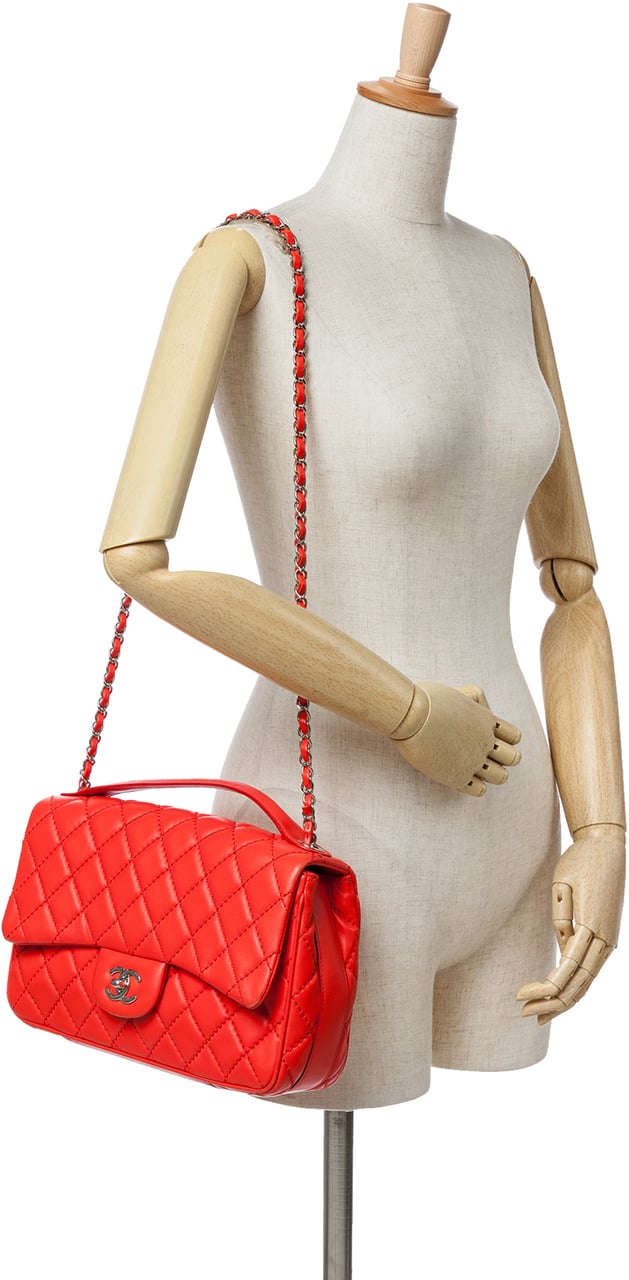 Chanel Jumbo Lambskin Easy Carry Flap Satchel Rood