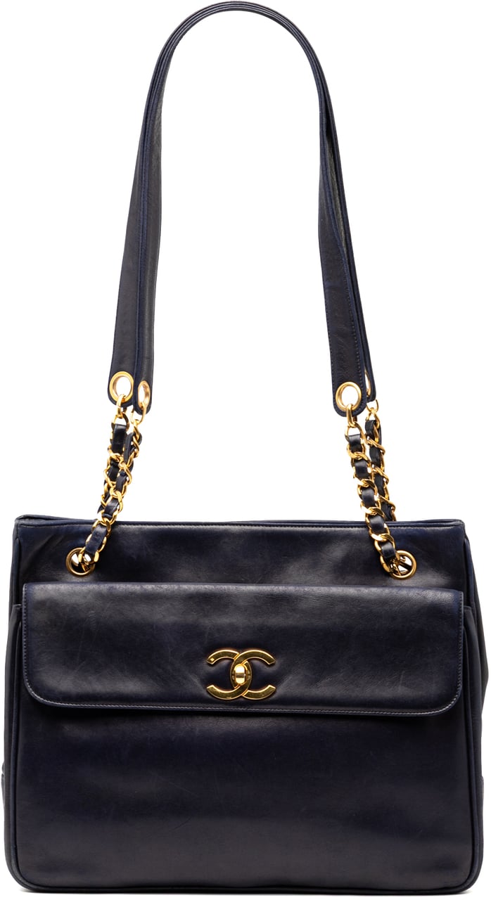 Chanel CC Lambskin Front Pocket Tote Blauw