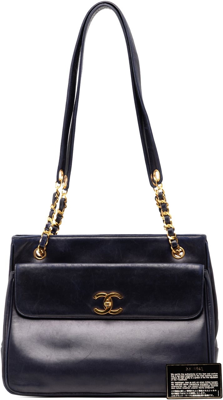 Chanel CC Lambskin Front Pocket Tote Blauw