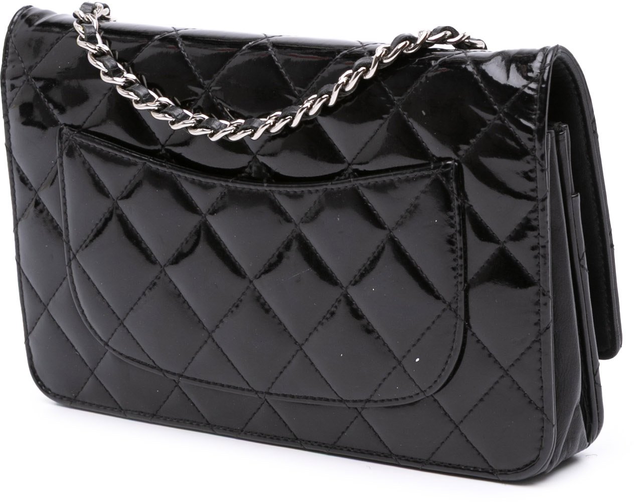 Chanel CC Quilted Patent Wallet On Chain Zwart