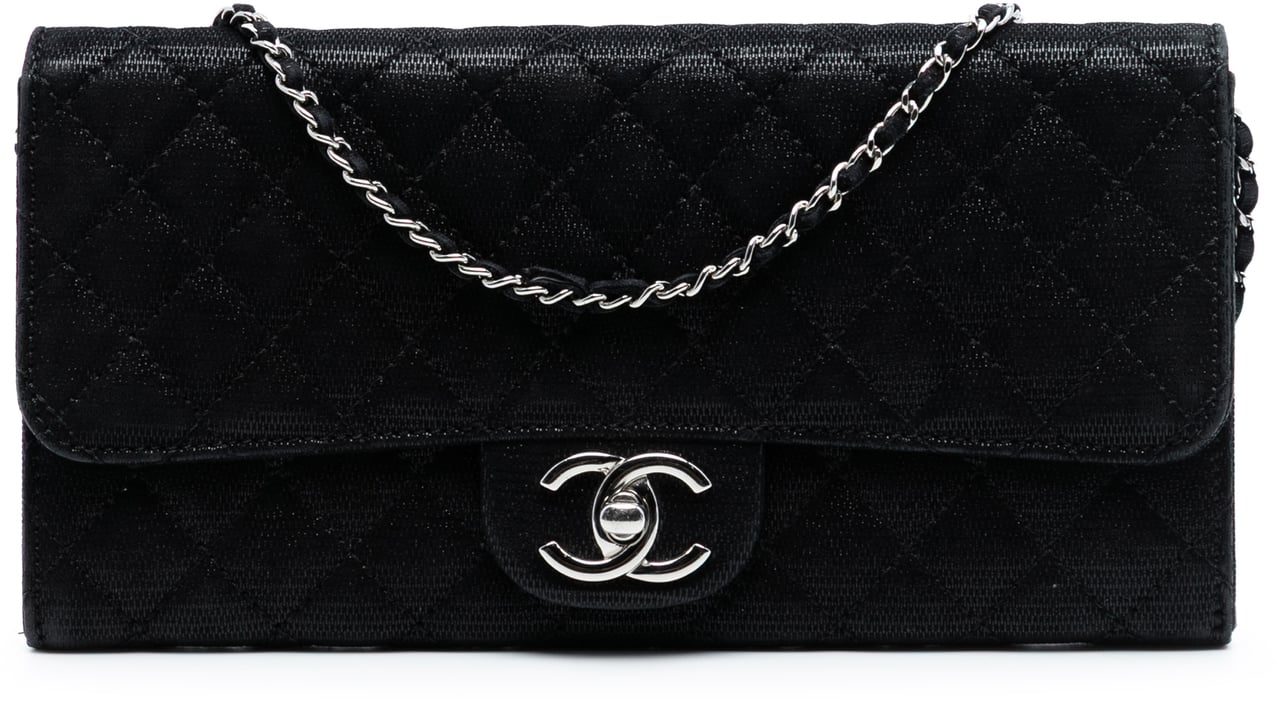 Chanel CC Quilted Textured Suede East West Flap Zwart