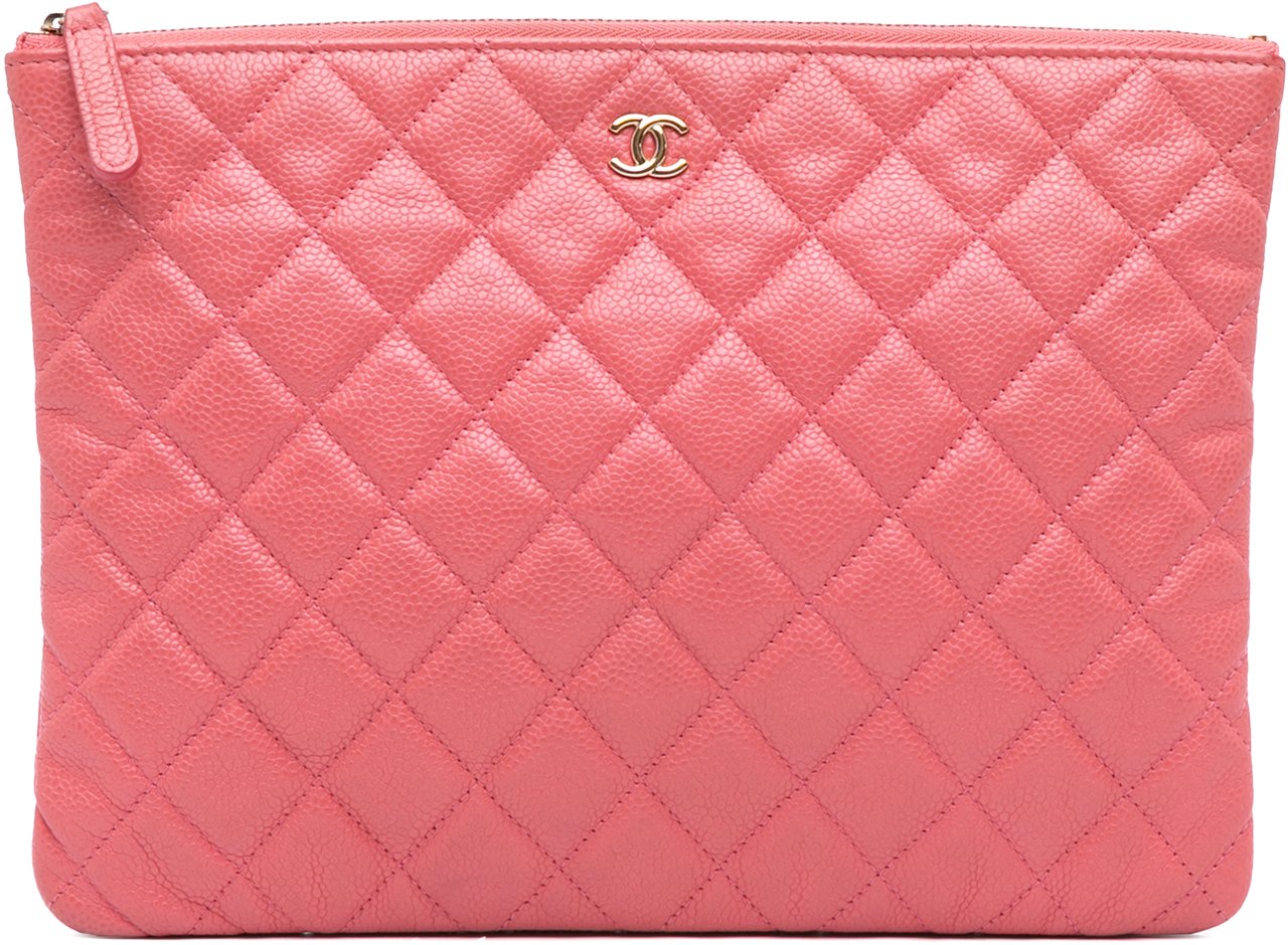 Chanel Medium Quilted Caviar O Case Clutch Roze