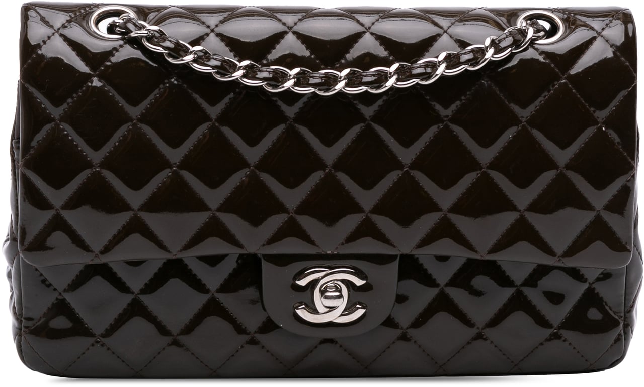 Chanel Medium Classic Patent Double Flap Bruin
