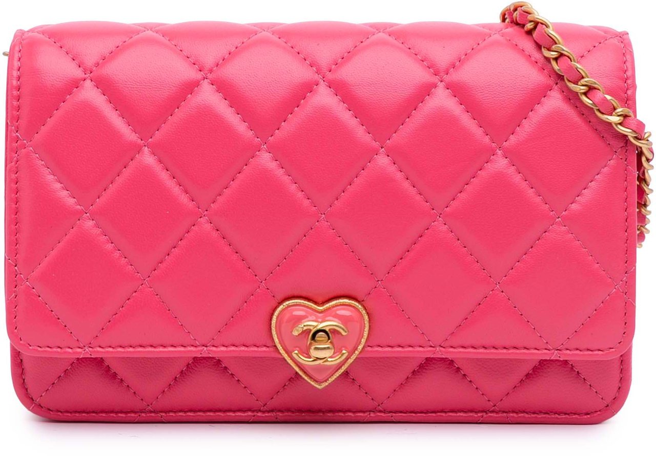 Chanel Quilted Lambskin Acrylic Coco Love Wallet on Chain Roze