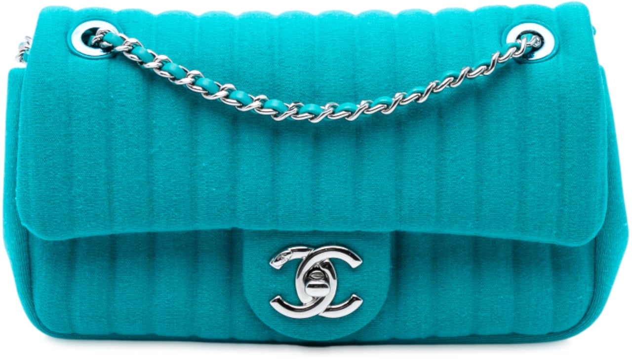 Chanel Mini Vertical Quilted Jersey Single Flap Blauw