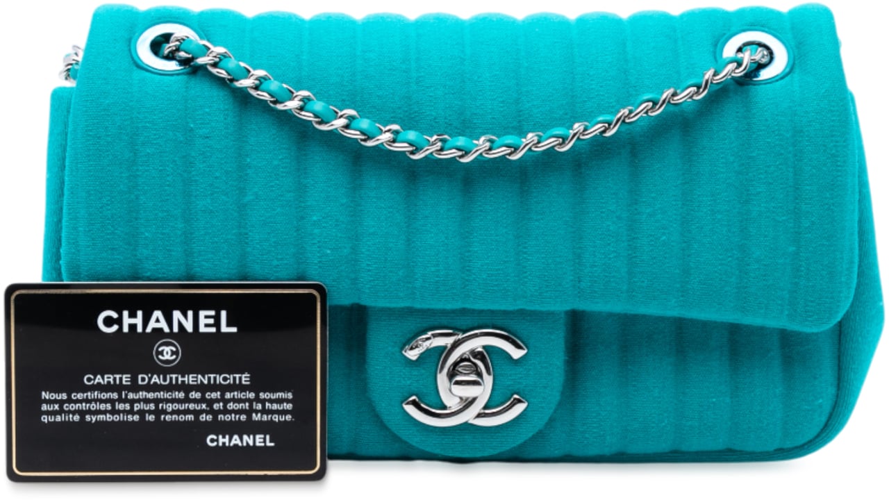 Chanel Mini Vertical Quilted Jersey Single Flap Blauw