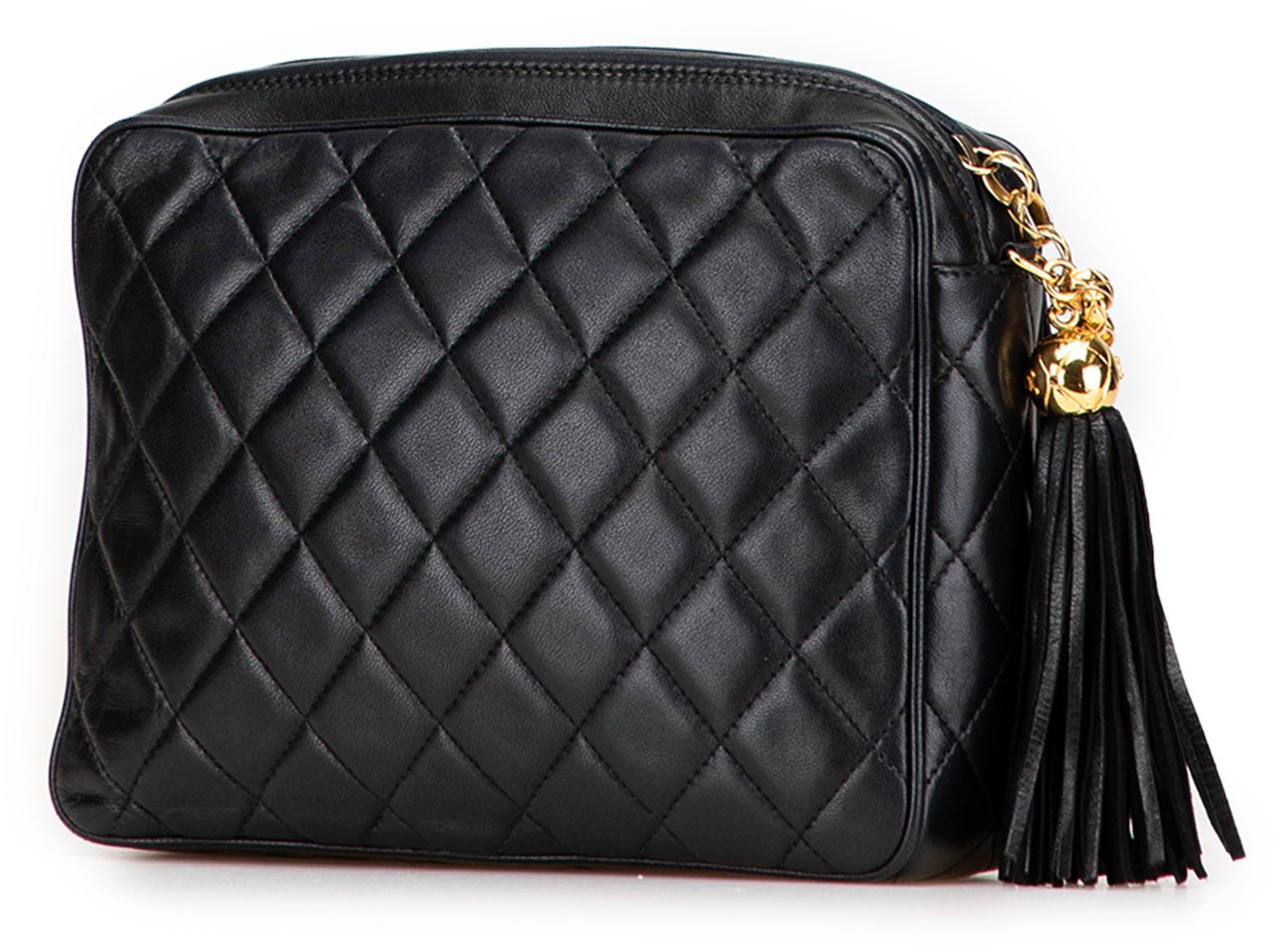 Chanel CC Quilted Lambskin Tassel Camera Bag Zwart