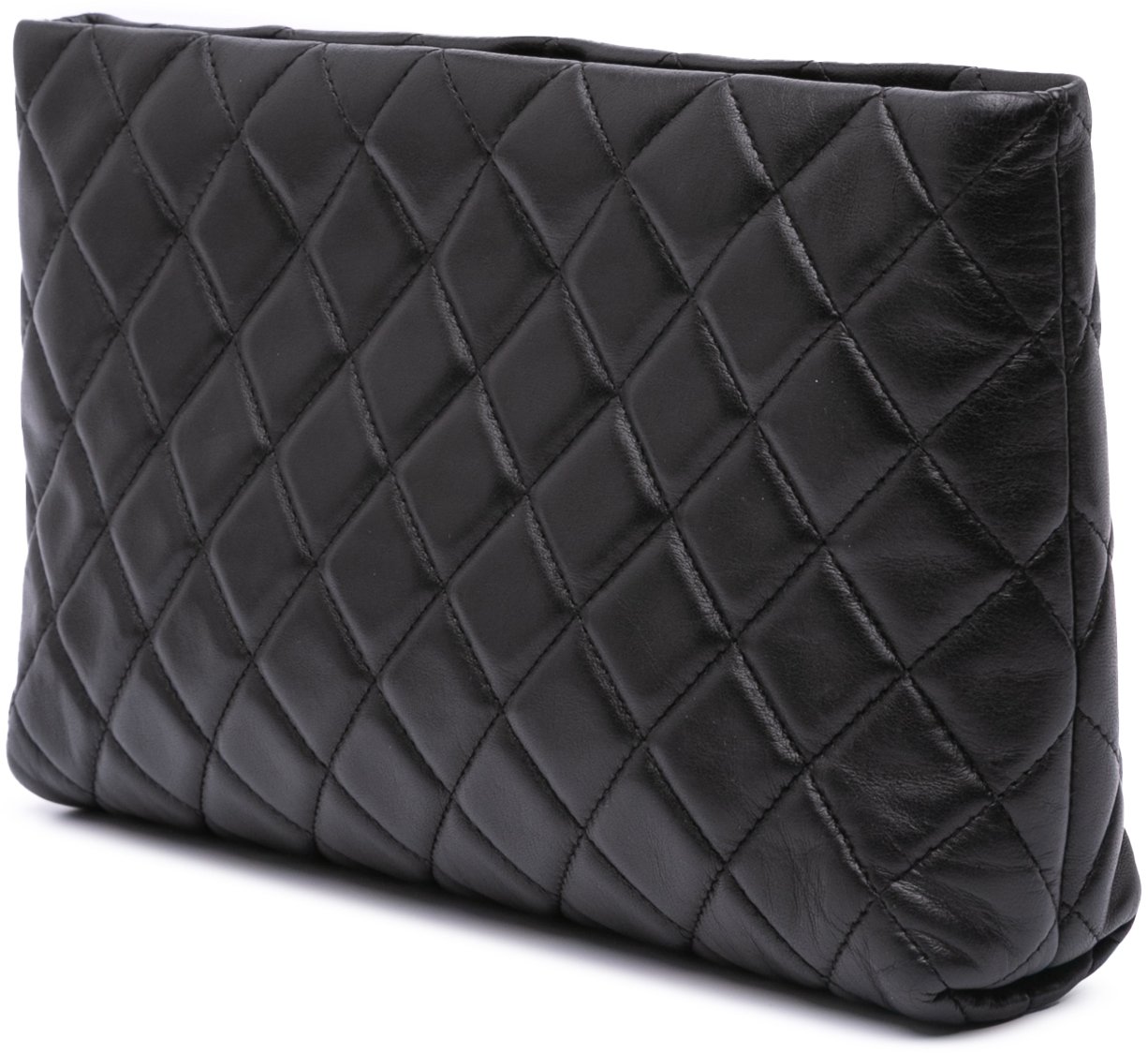 Chanel Quilted Lambskin Kiss Lock Clutch Zwart