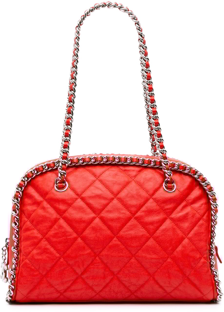Chanel Quilted Washed Lambskin Chain Around Bowler Rood