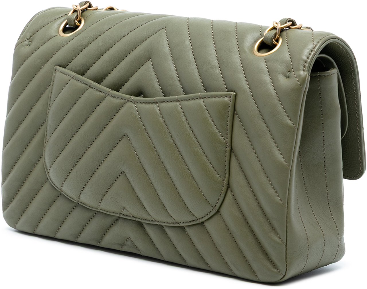 Chanel Medium Classic Chevron Lambskin Double Flap Groen