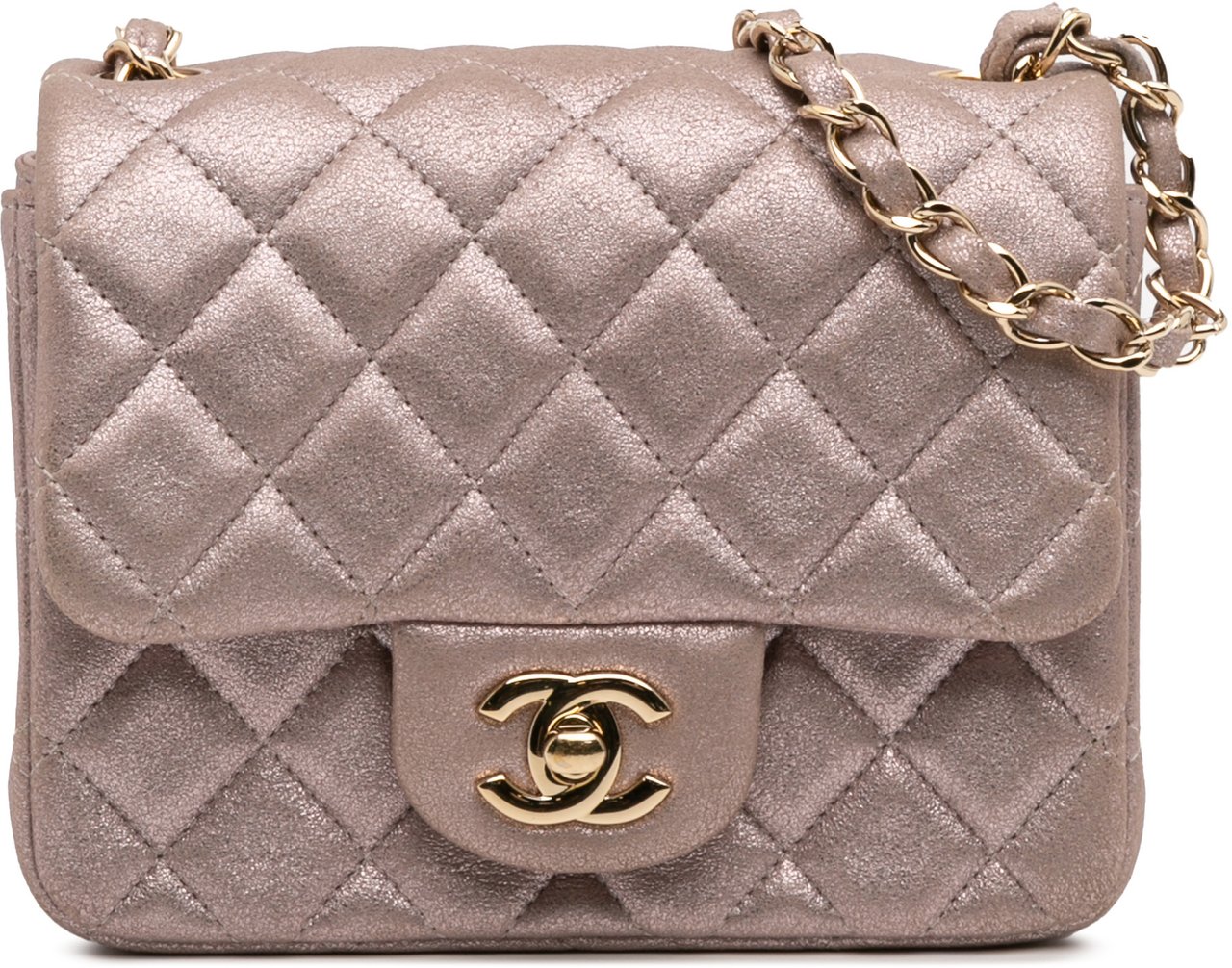 Chanel Mini Square Classic Iridescent Calfskin Single Flap Roze