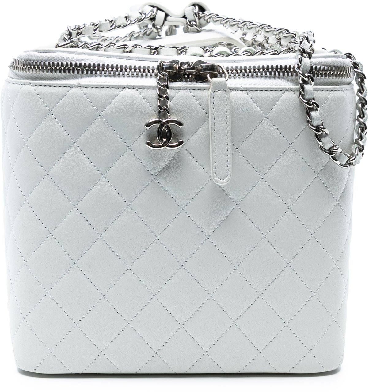 Chanel Large Quilted Lambskin Top Handle Jewelry Box With Chain Wit