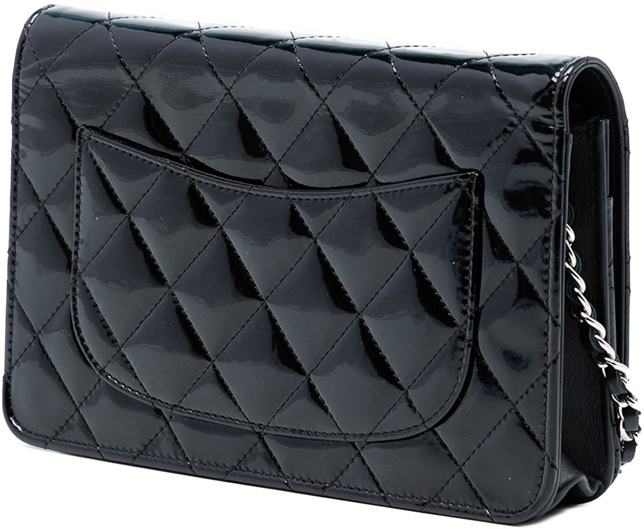 Chanel CC Quilted Patent Wallet On Chain Zwart