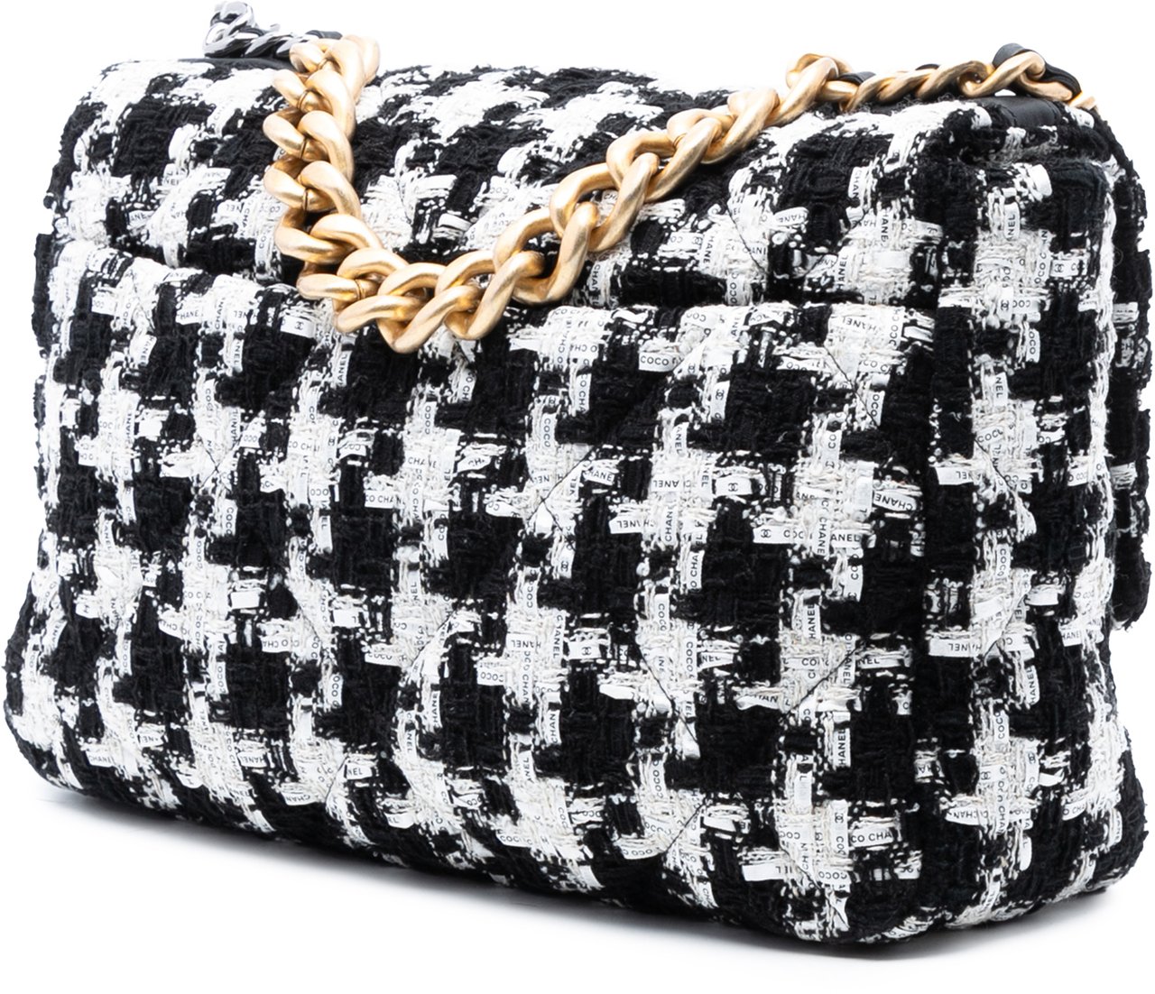 Chanel Large Houndstooth Tweed 19 Flap Zwart