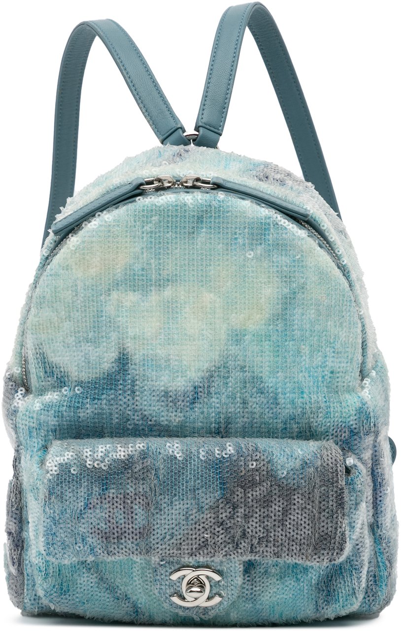 Chanel Mini Sequins and Lambskin Waterfall Backpack Blauw