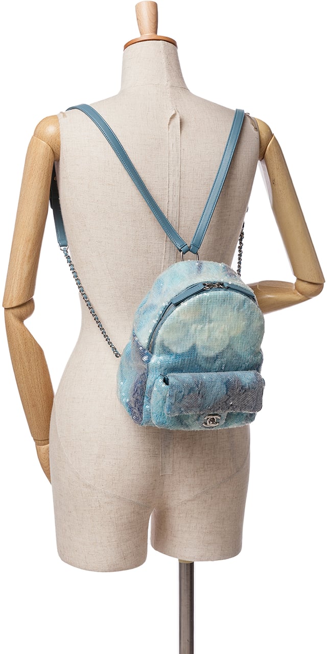 Chanel Mini Sequins and Lambskin Waterfall Backpack Blauw