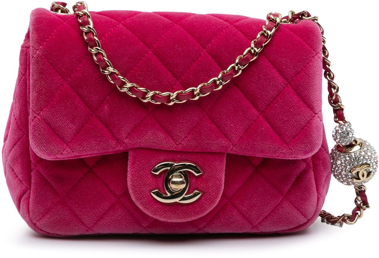 Chanel Mini Square Classic Velvet Pearl Crush Single Flap Roze