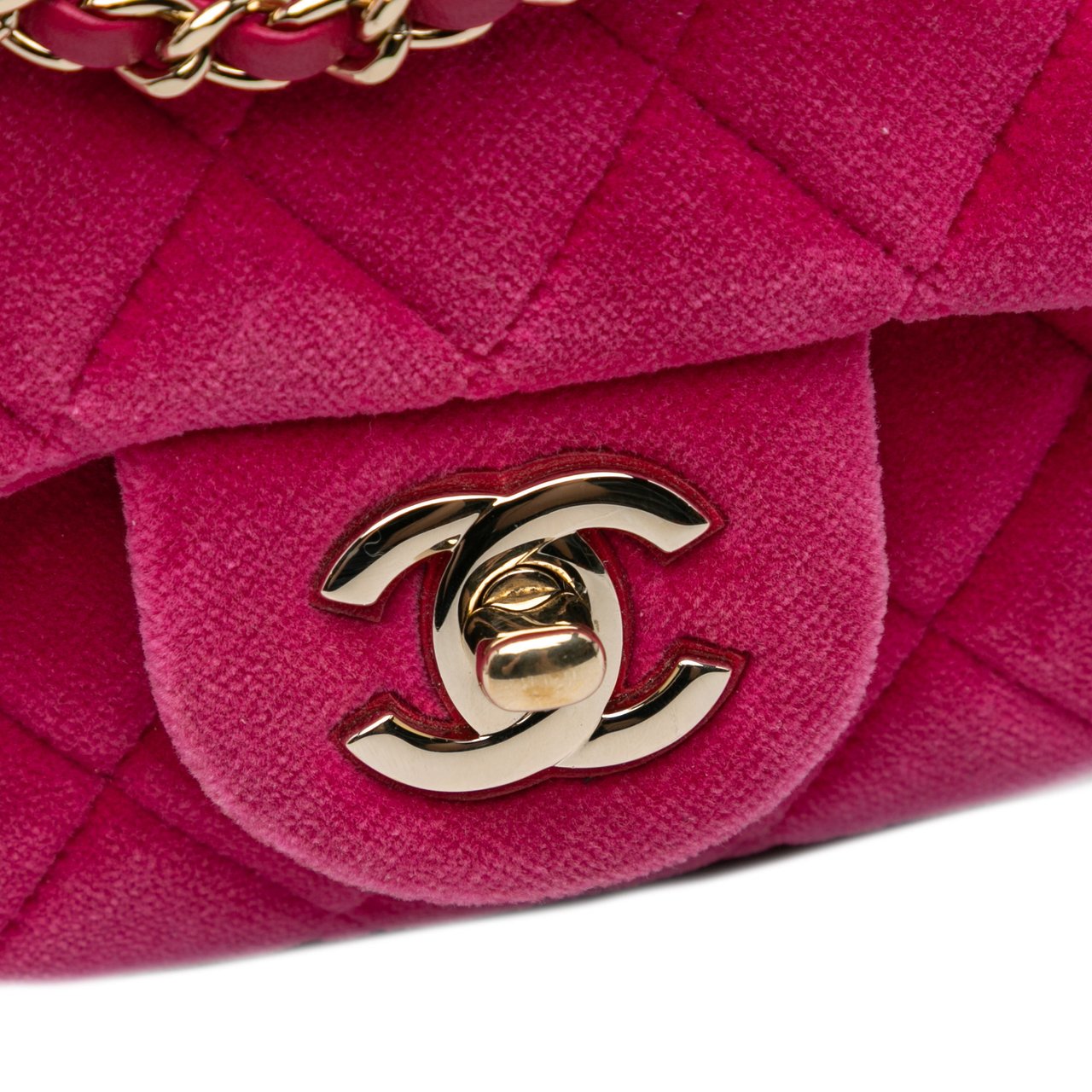 Chanel Mini Square Classic Velvet Pearl Crush Single Flap Roze