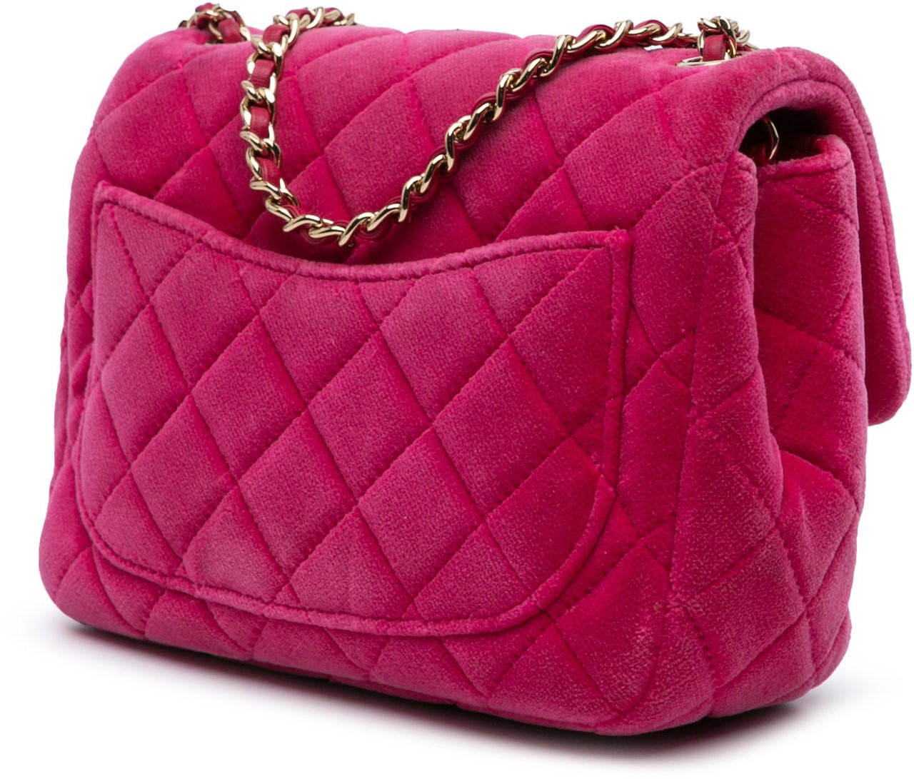Chanel Mini Square Classic Velvet Pearl Crush Single Flap Roze