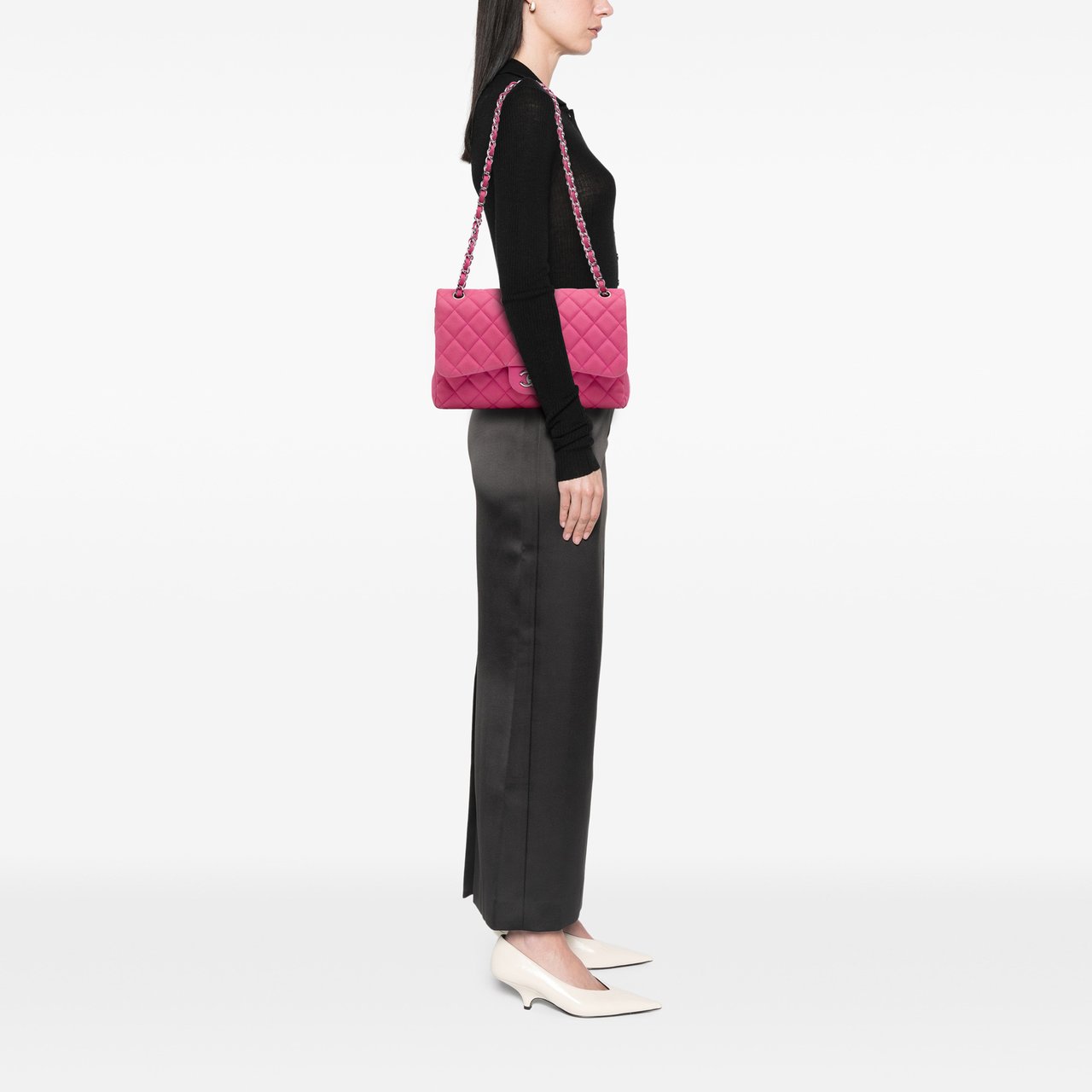 Chanel Jumbo Classic Caviar Double Flap Roze