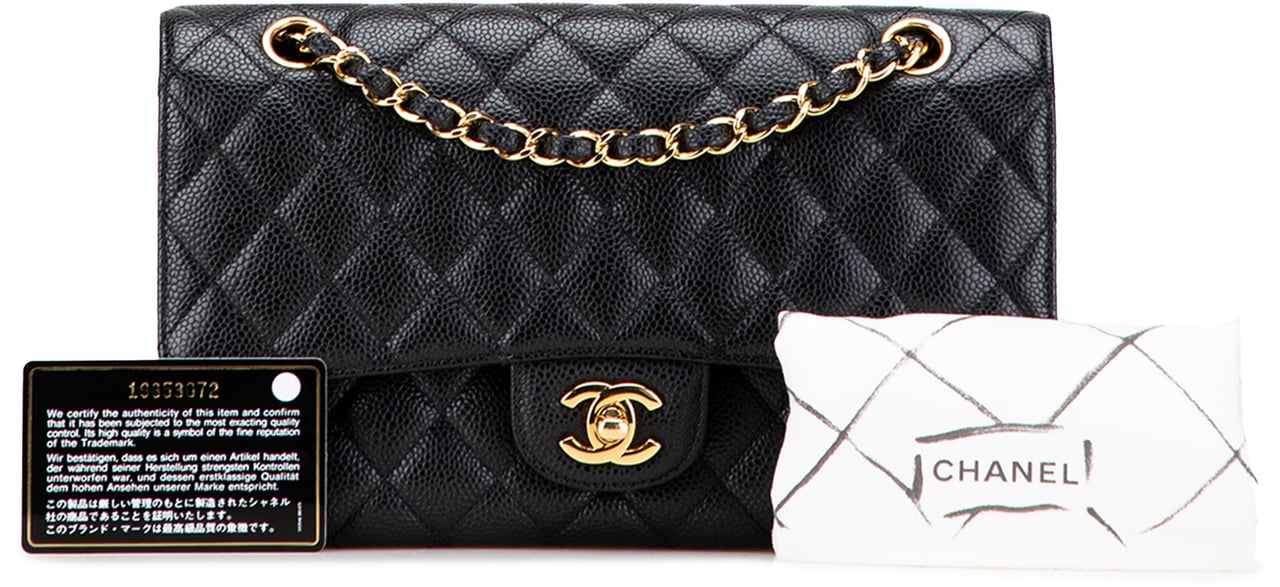 Chanel Medium Classic Caviar Double Flap Zwart