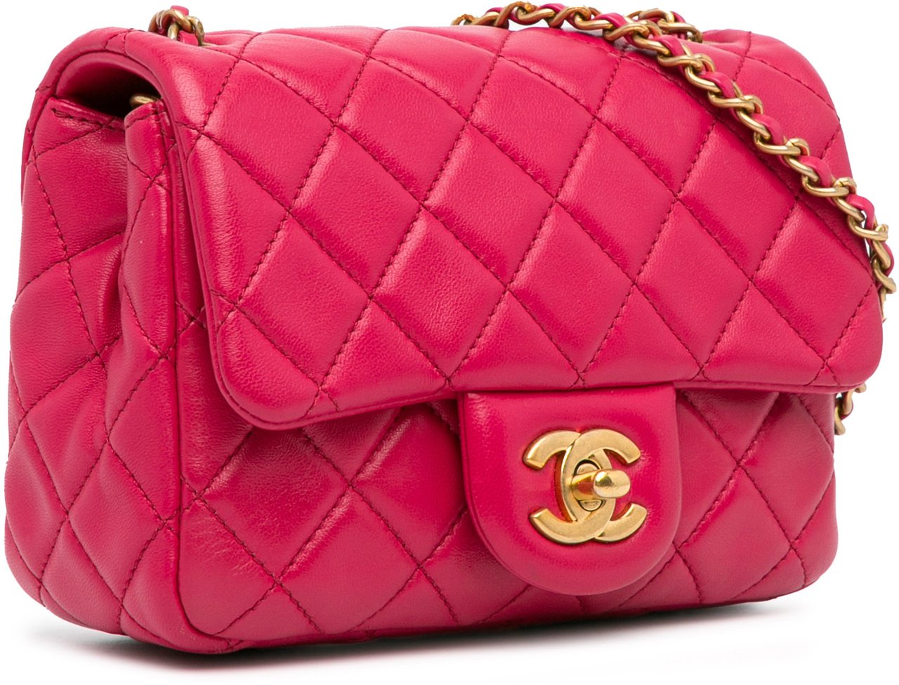 Chanel Mini Square Classic Lambskin Pearl Crush Single Flap Roze