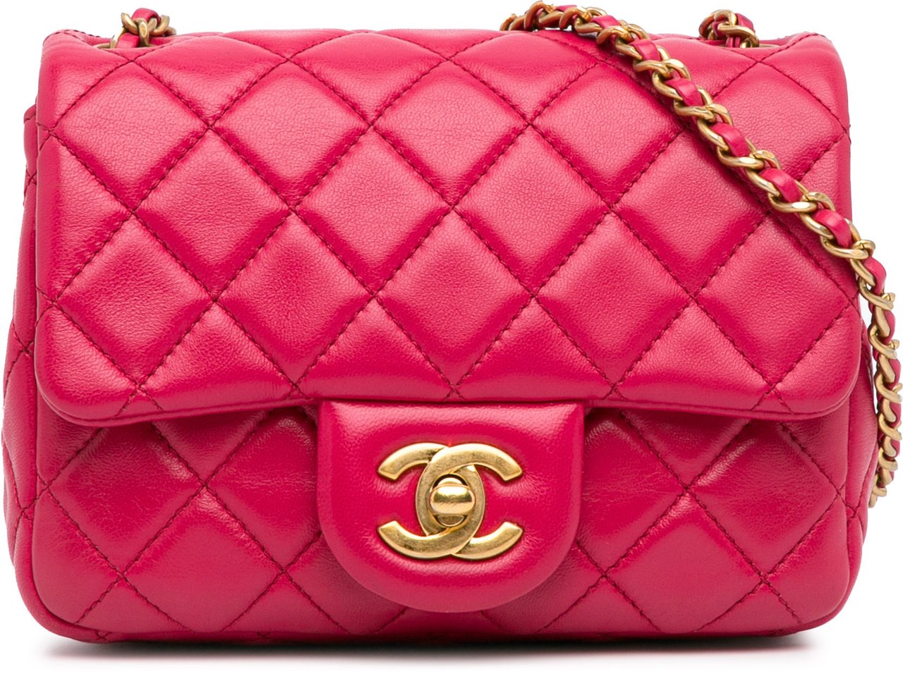 Chanel Mini Square Classic Lambskin Pearl Crush Single Flap Roze