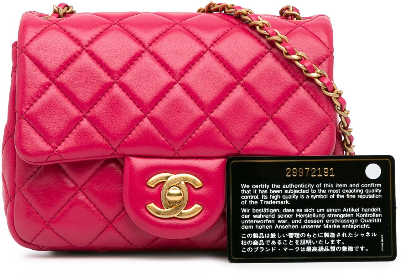 Chanel Mini Square Classic Lambskin Pearl Crush Single Flap Roze