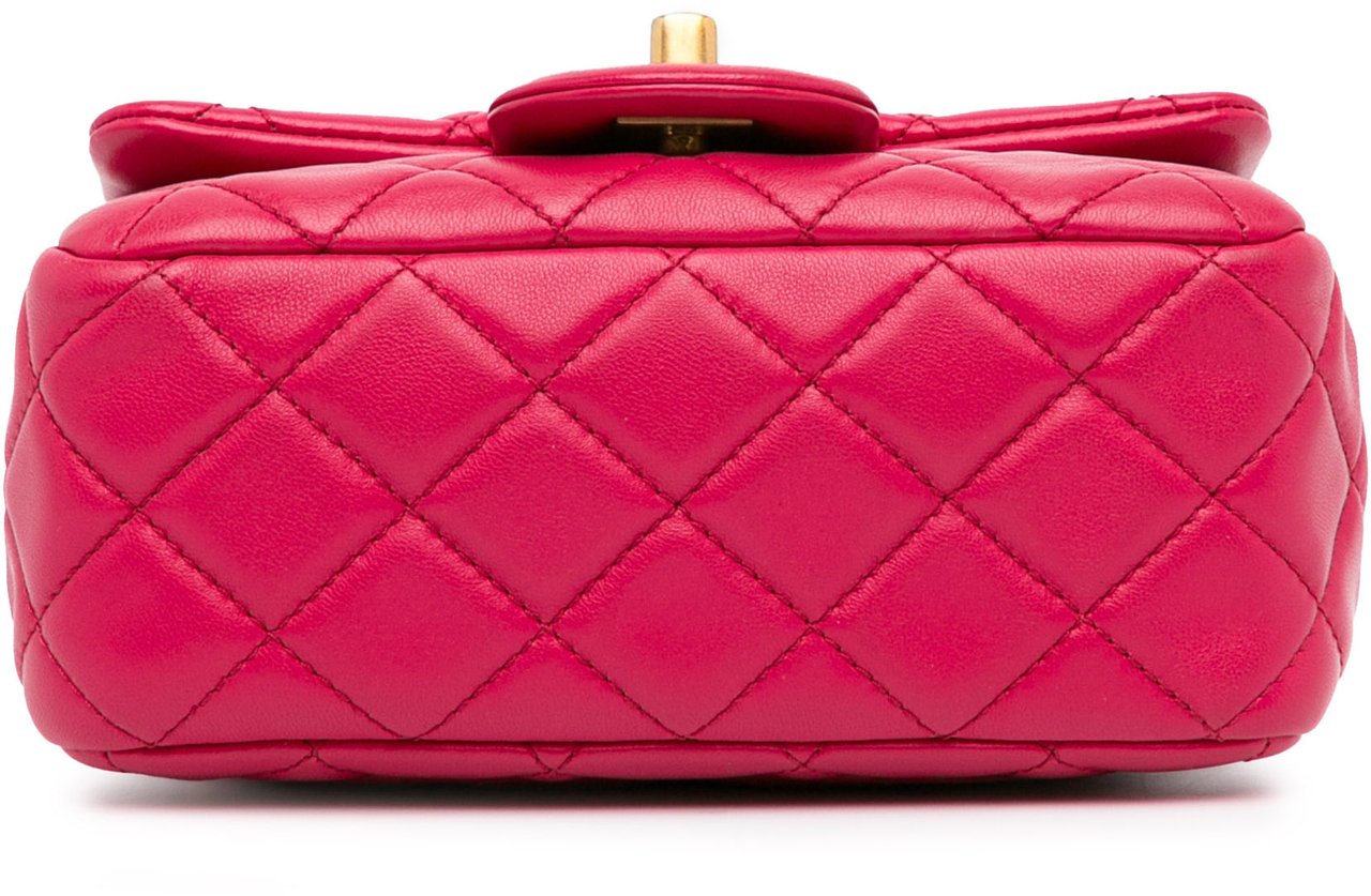 Chanel Mini Square Classic Lambskin Pearl Crush Single Flap Roze