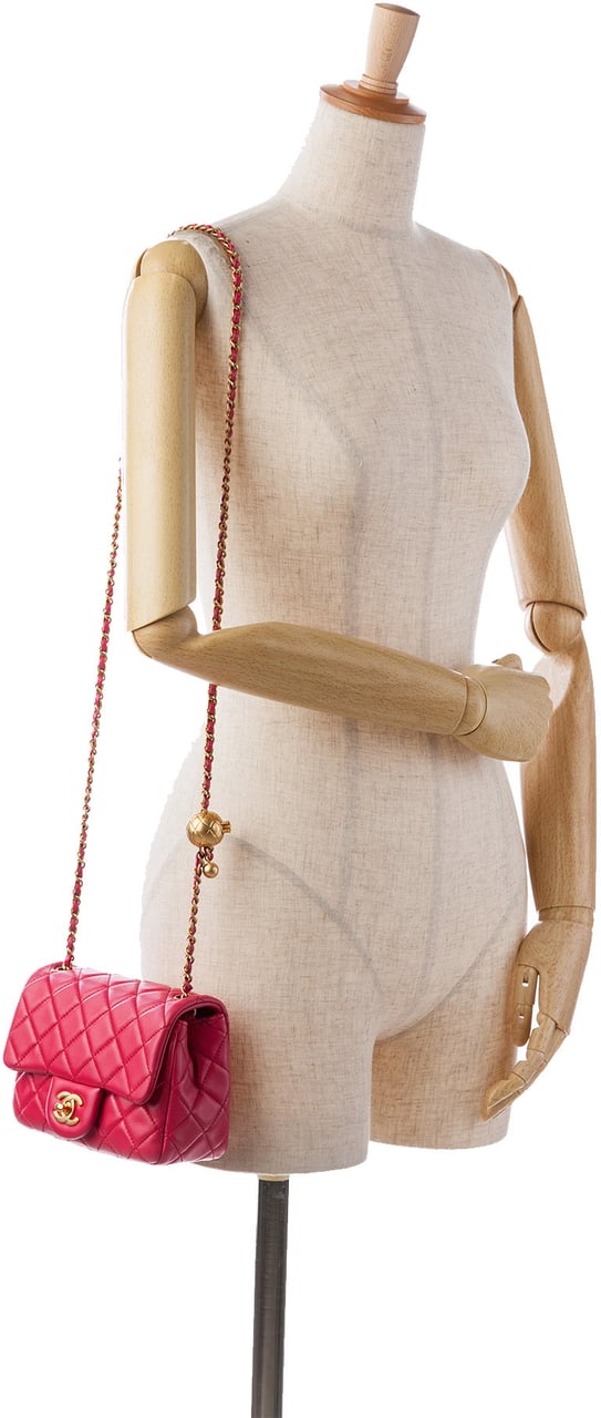 Chanel Mini Square Classic Lambskin Pearl Crush Single Flap Roze