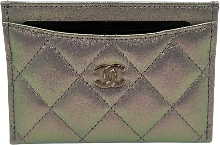 Chanel Chanel Iridescent Card Case Card Holder Leather Purple Fullset / new Zilver