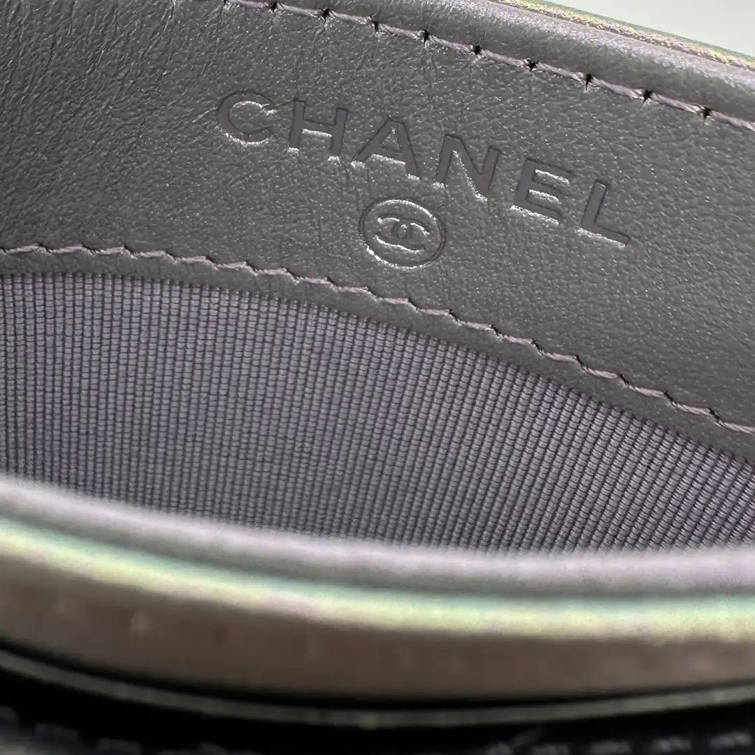 Chanel Chanel Iridescent Card Case Card Holder Leather Purple Fullset Zilver
