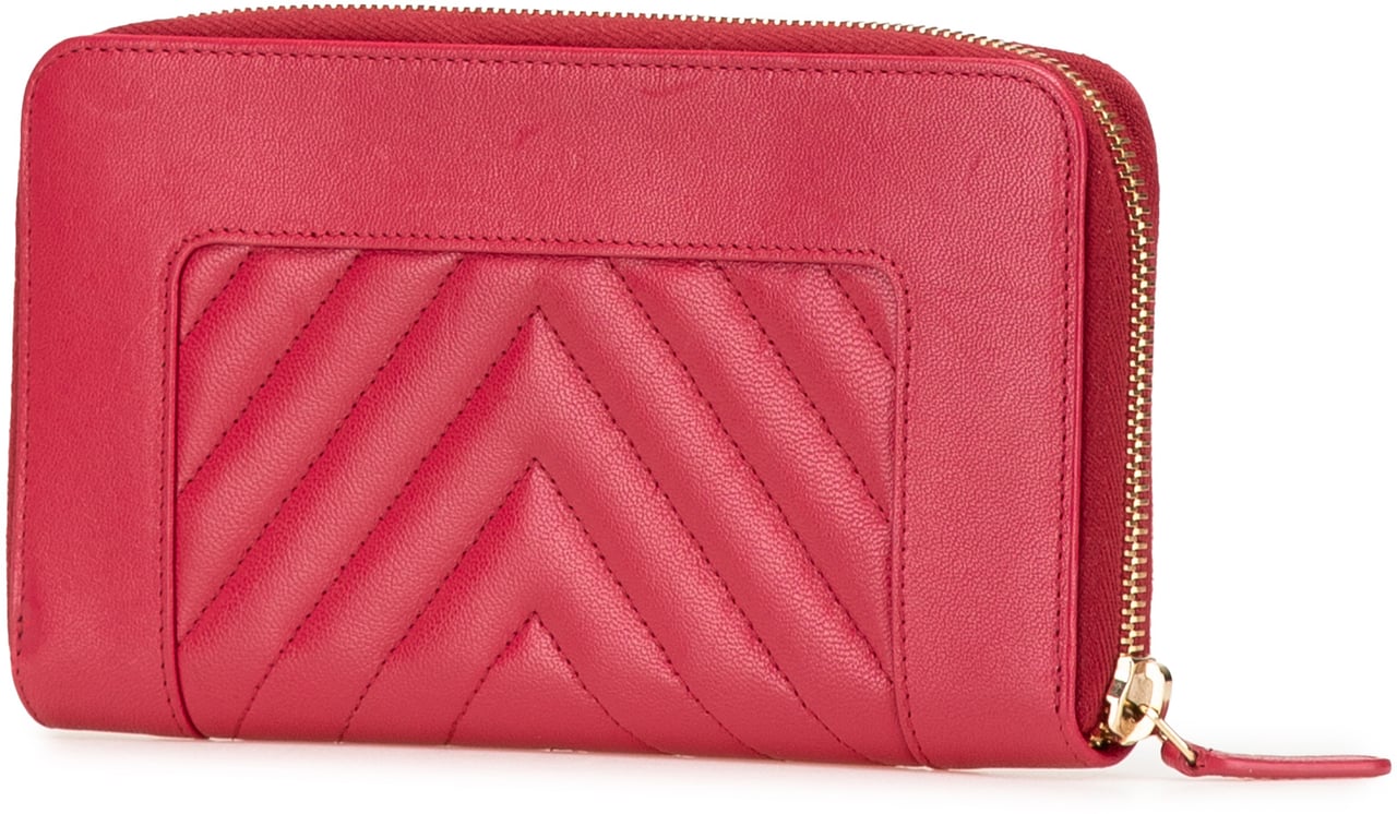 Chanel Chevron Sheepskin Mademoiselle Zip Around Wallet Rood