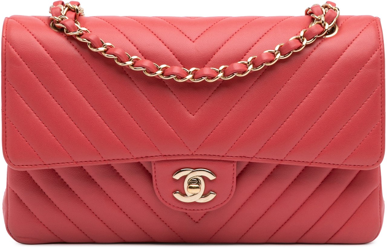Chanel Medium Classic Chevron Lambskin Double Flap Rood