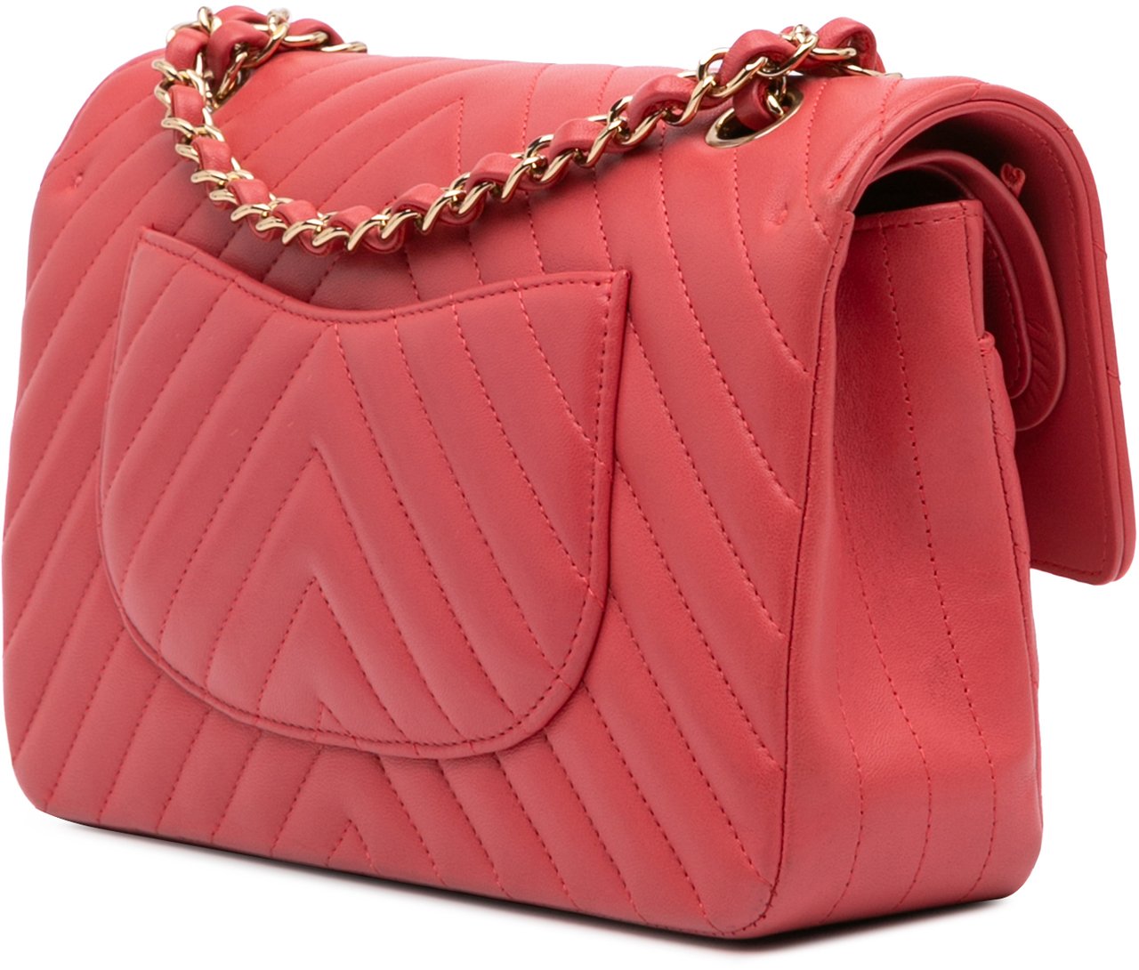 Chanel Medium Classic Chevron Lambskin Double Flap Rood