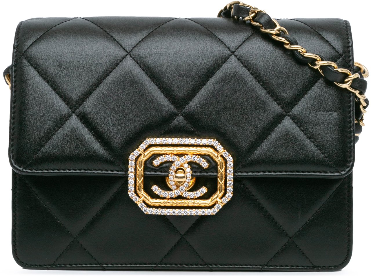 Chanel Quilted Lambskin Octagonal Buckle Crossbody Zwart