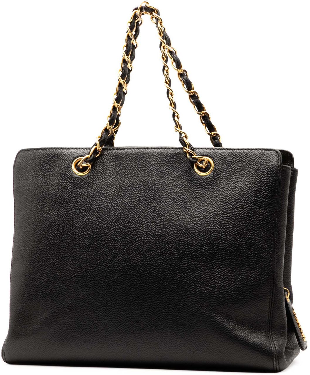 Chanel Caviar Logo Chain Tote Zwart