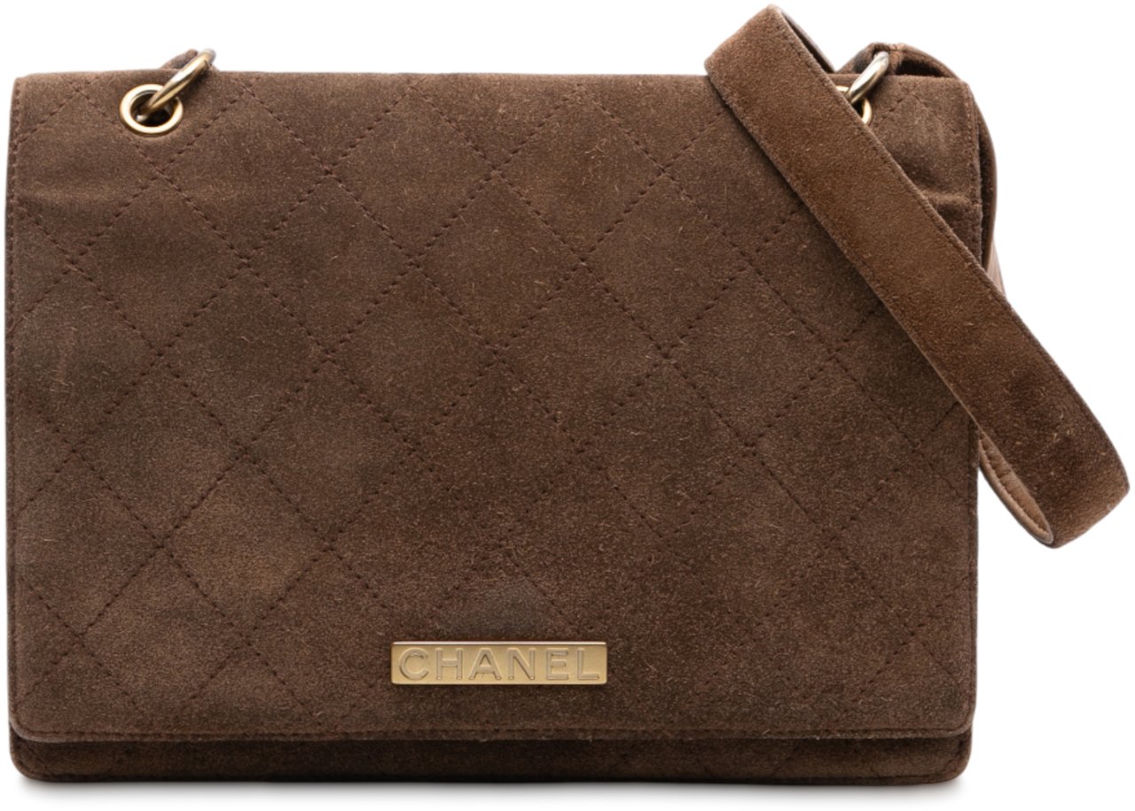 Chanel Quilted Suede Flap Crossbody Bruin