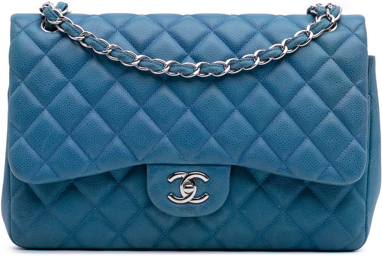 Chanel Jumbo Classic Caviar Double Flap Blauw