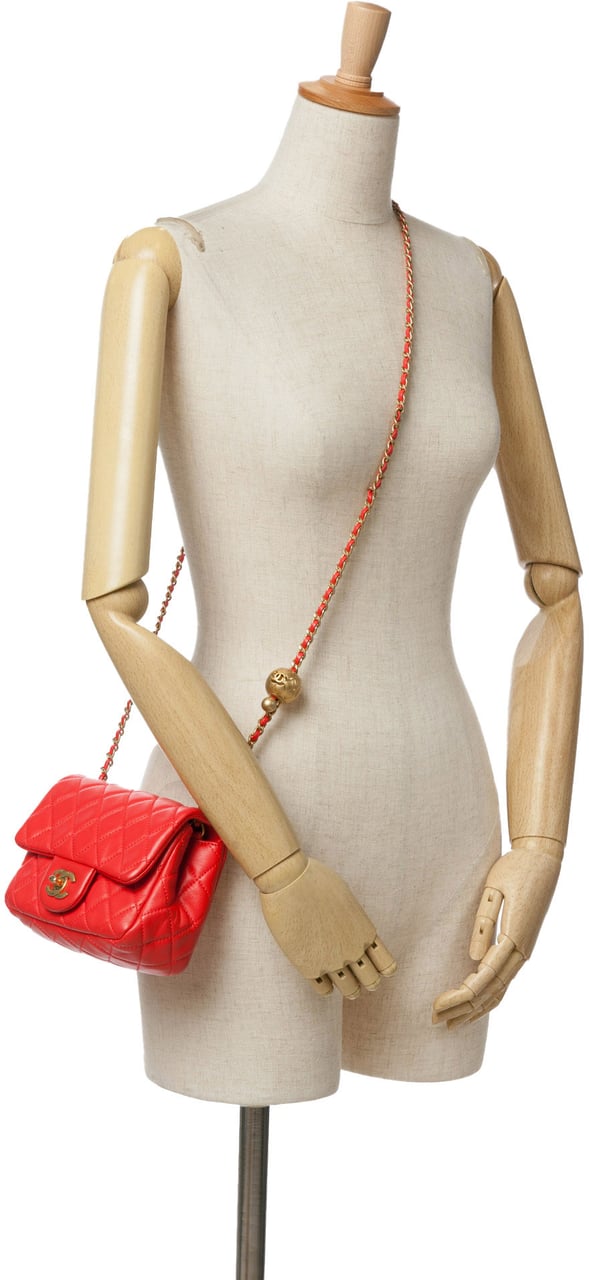 Chanel Mini Square Classic Lambskin Pearl Crush Single Flap Rood