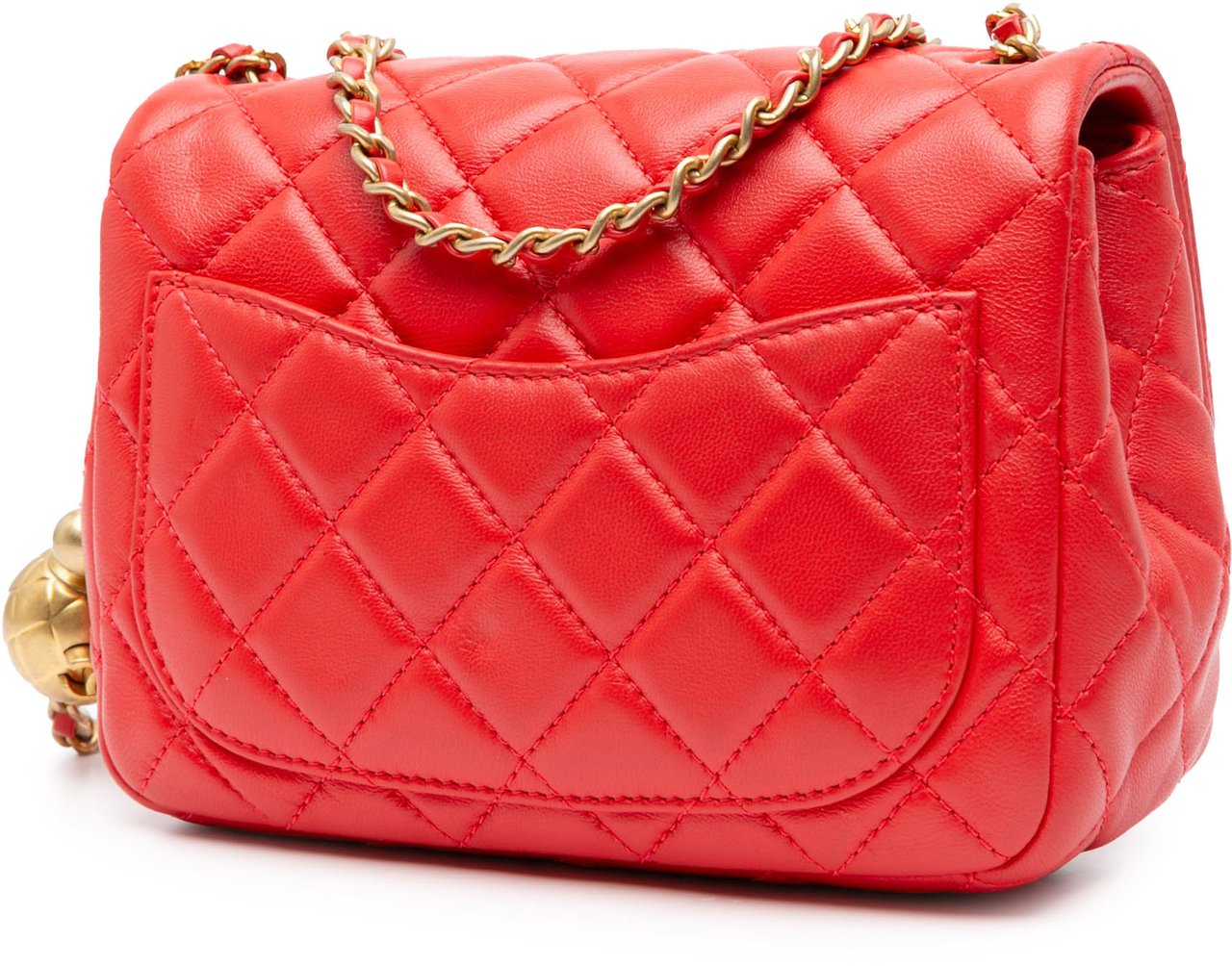 Chanel Mini Square Classic Lambskin Pearl Crush Single Flap Rood