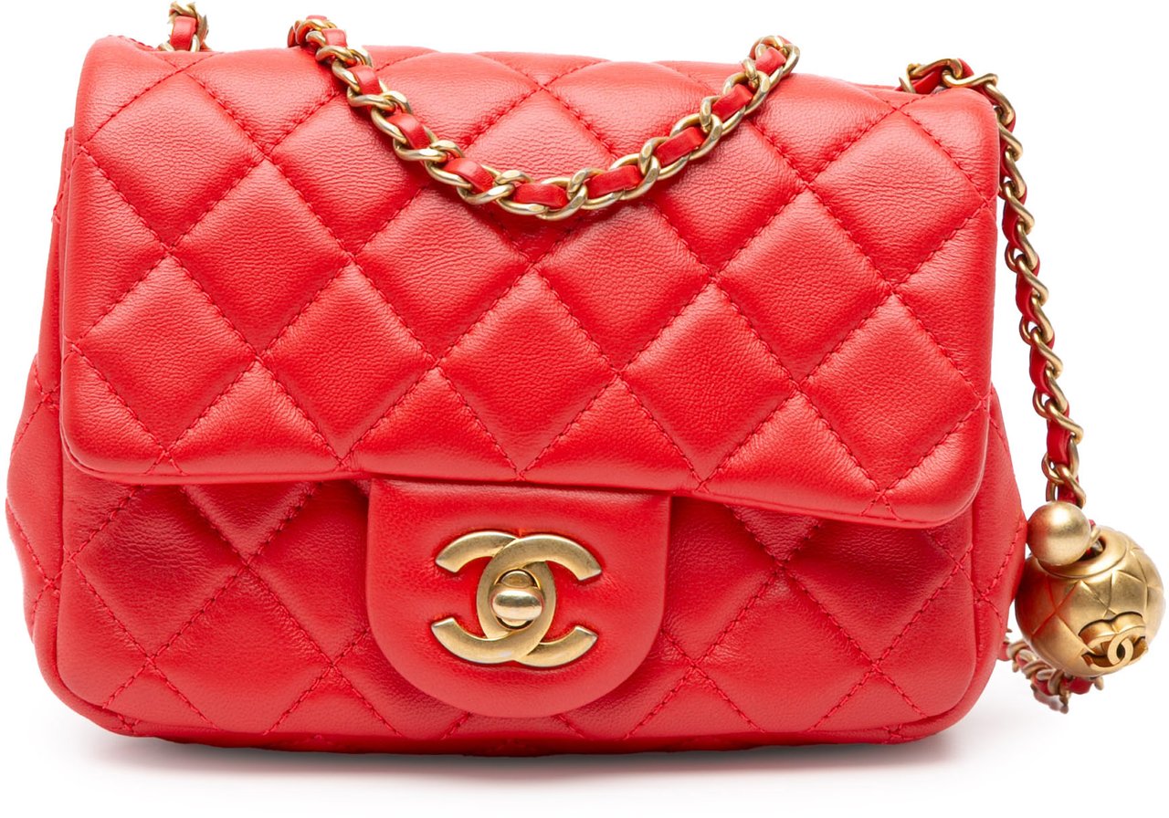 Chanel Mini Square Classic Lambskin Pearl Crush Single Flap Rood
