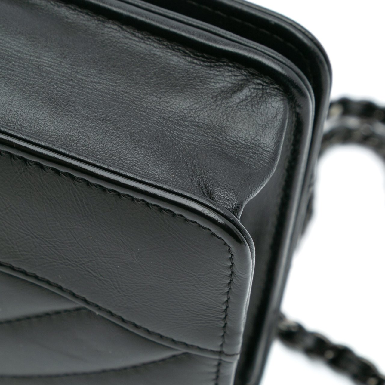 Chanel Chevron Aged Calfskin Gabrielle Wallet On Chain Zwart