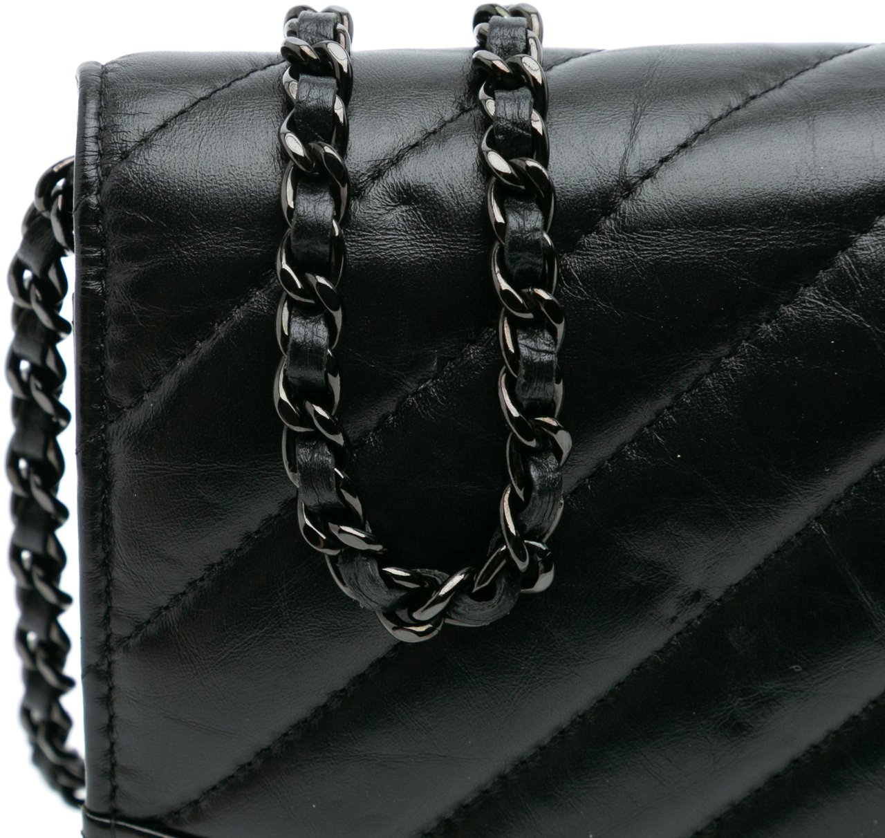 Chanel Chevron Aged Calfskin Gabrielle Wallet On Chain Zwart