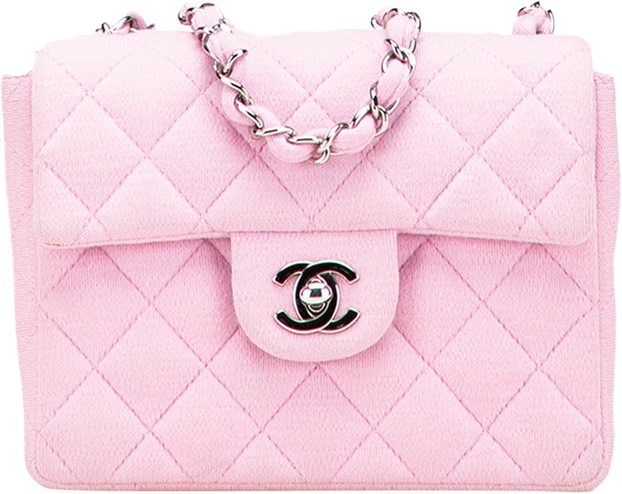 Chanel Mini Square Classic Jersey Single Flap Roze