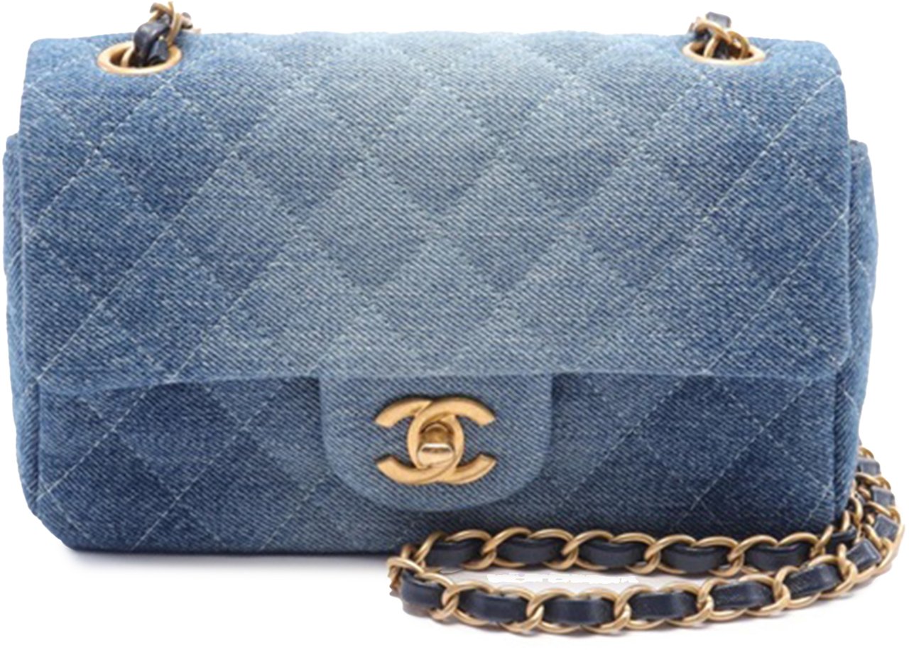 Chanel Mini Rectangular Quilted Washed Denim Flap Blauw