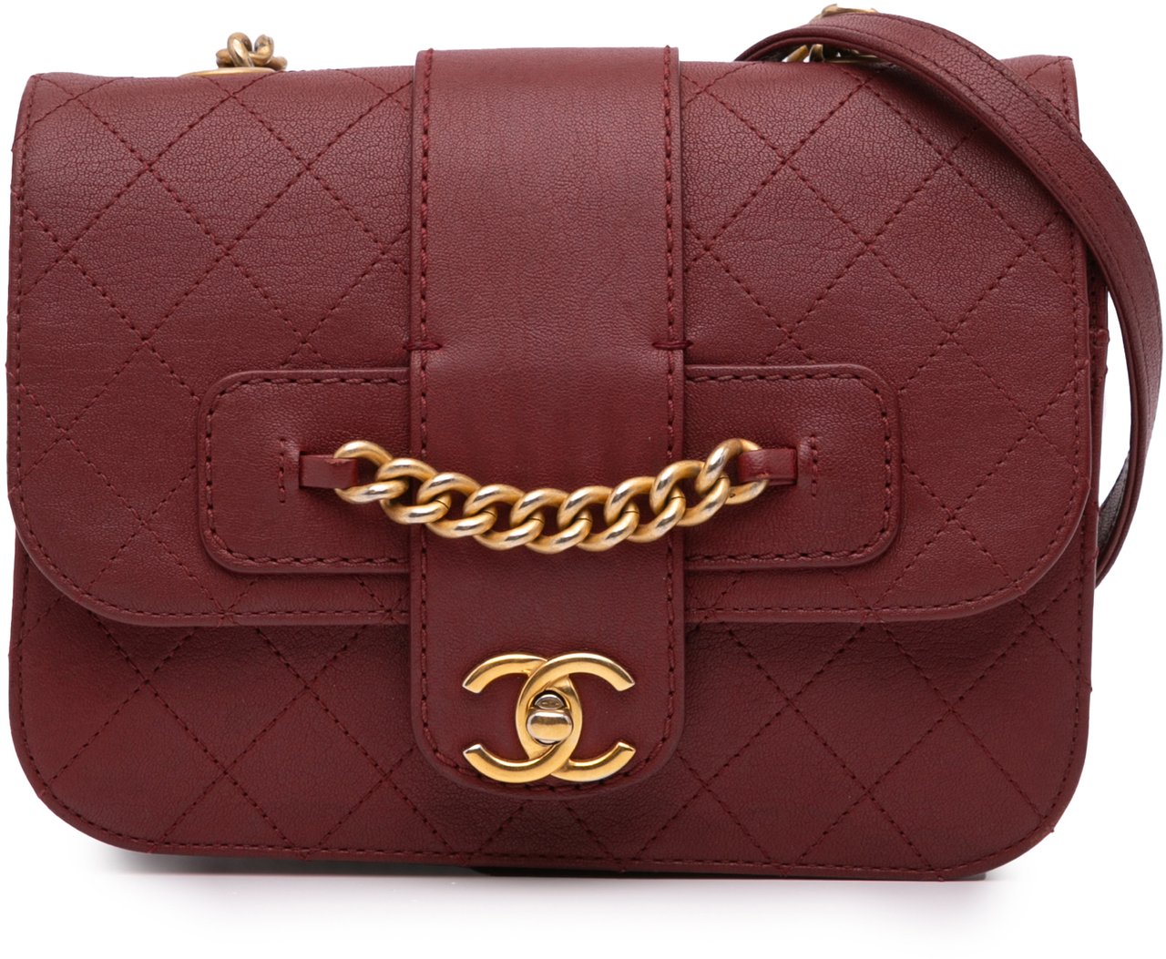 Chanel Medium Quilted Sheepskin Front Chain Flap Rood