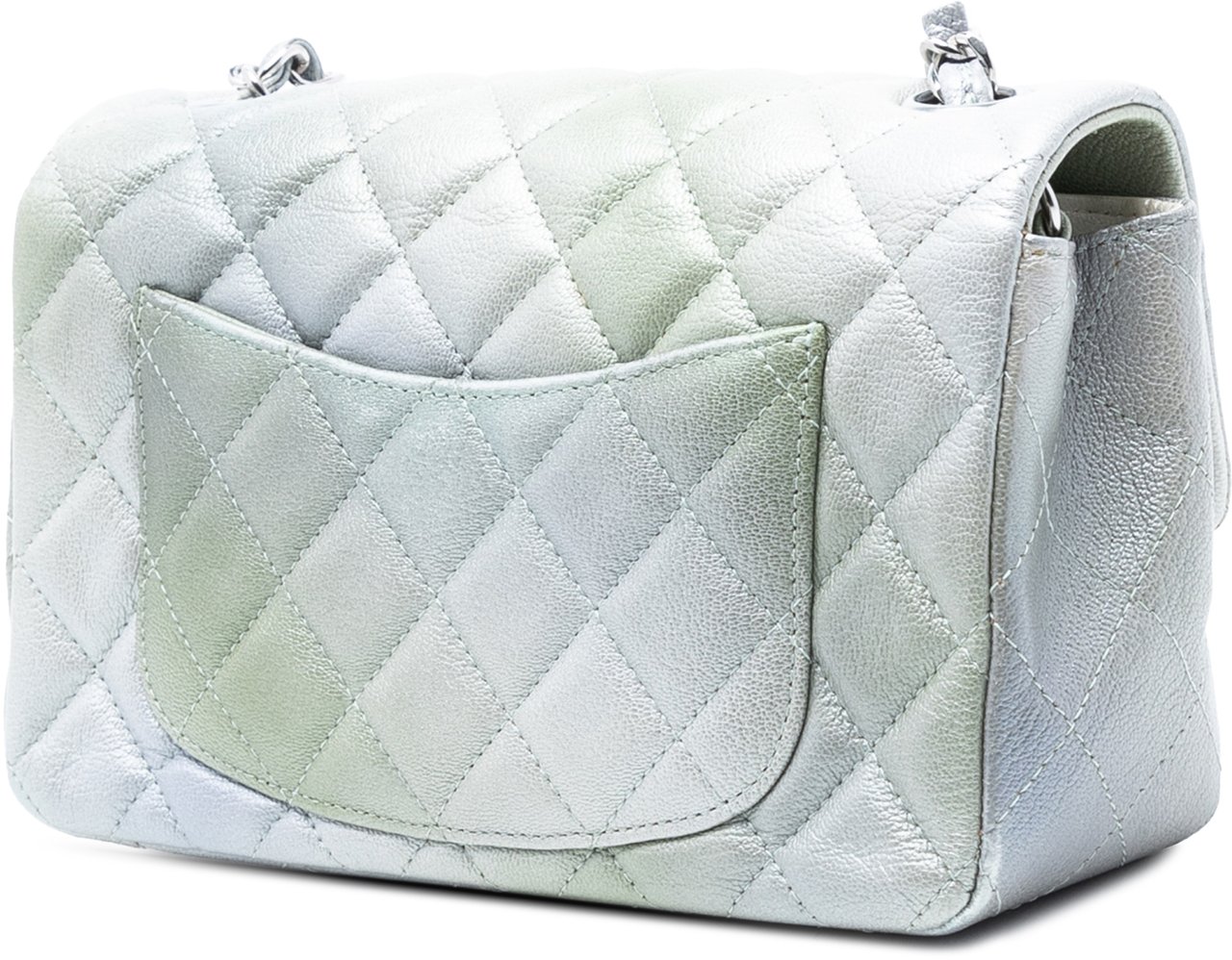 Chanel Mini Rectangular Classic Iridescent Lambskin Ombre Single Flap Zilver