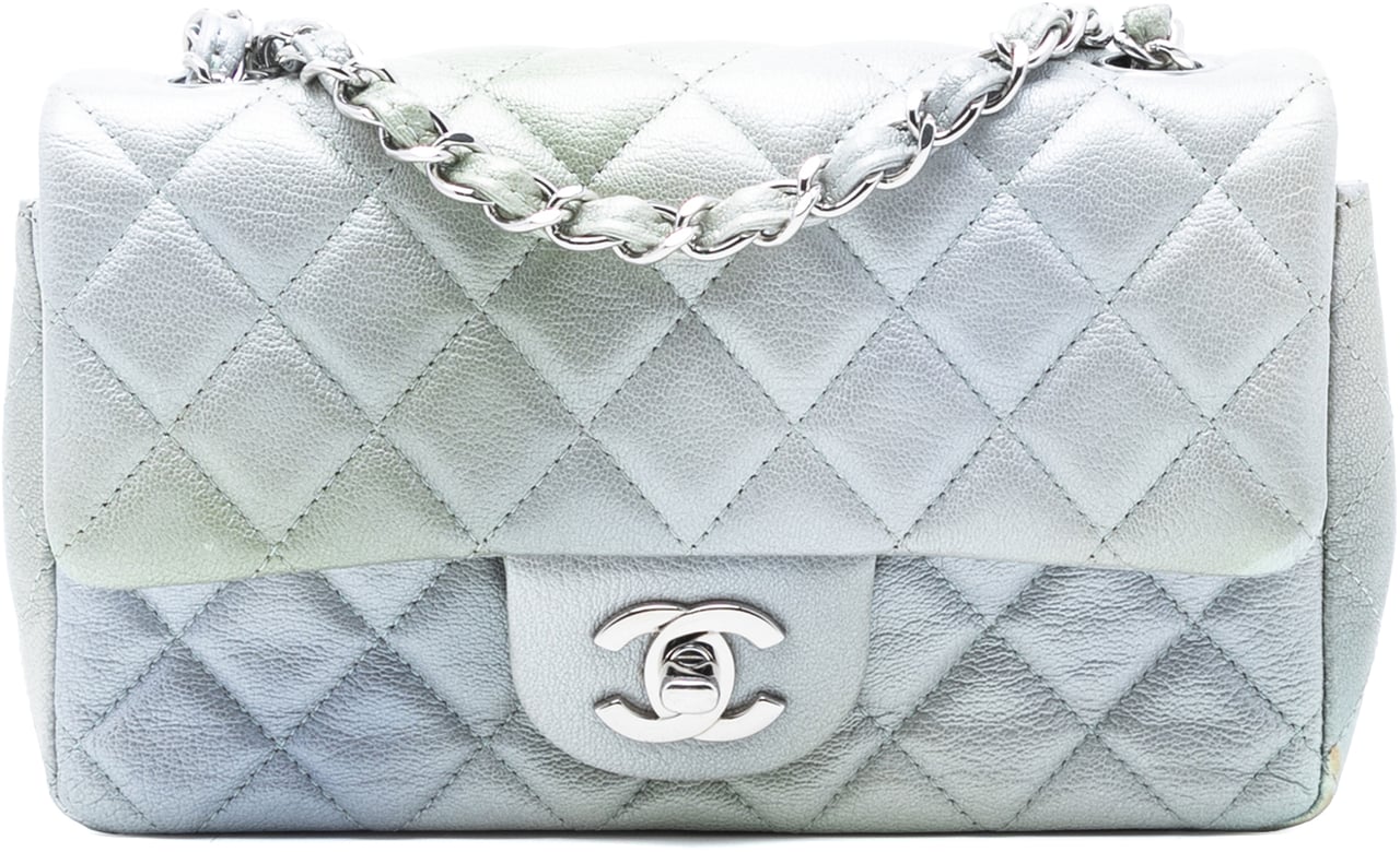 Chanel Mini Rectangular Classic Iridescent Lambskin Ombre Single Flap Zilver